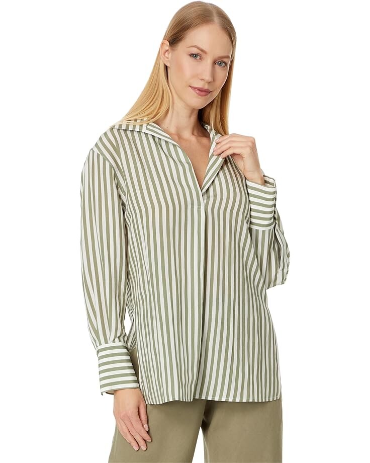 

Рубашка Vince Coast Stripe Shaped Collar Pullover, цвет Sea Fern/Optic White