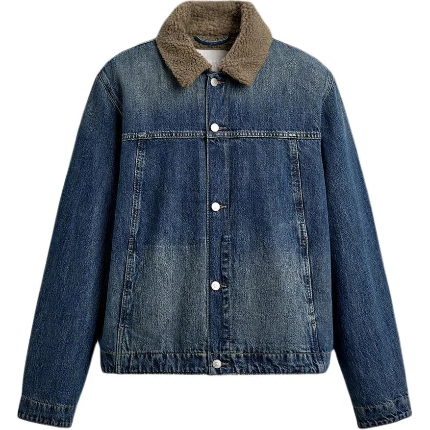 Мужская джинсовая куртка с отложным воротником, средний синий, ZARA
