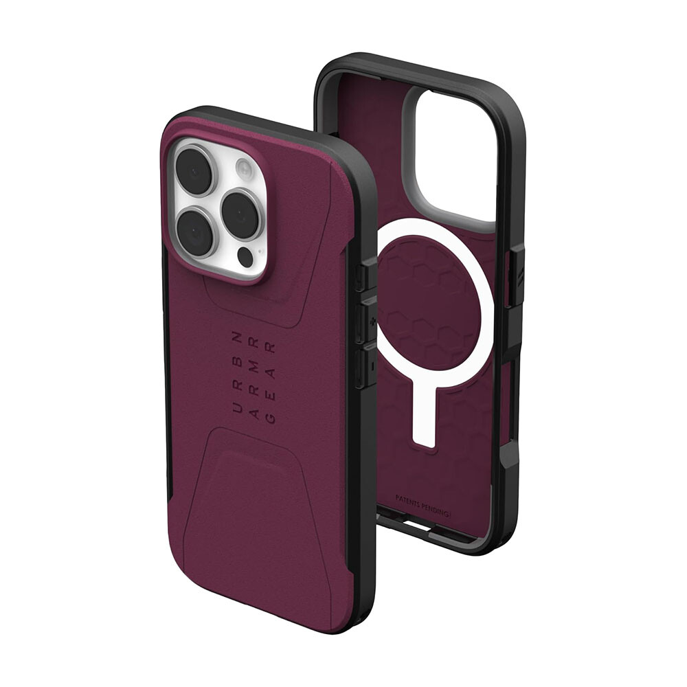 

Чехол UAG Civilian для iPhone 16 Pro с MagSafe, Bordeaux, Красный, Чехол UAG Civilian для iPhone 16 Pro с MagSafe, Bordeaux