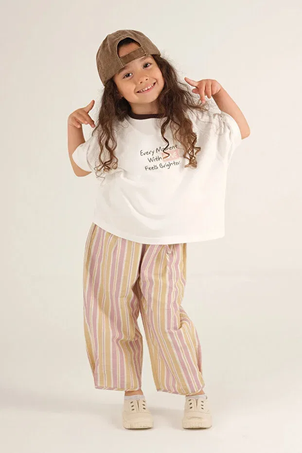 Детские брюки для девочек в полоску Mioma Kids, White