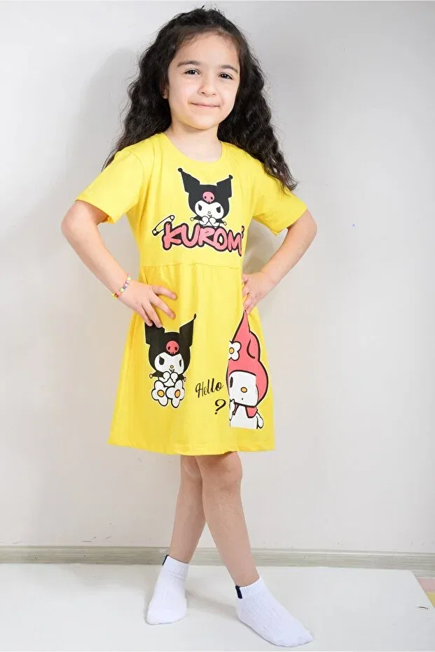 Детское платье для девочек с принтом Kuromi Printed Combed Cotton Kidspitircik, Yellow