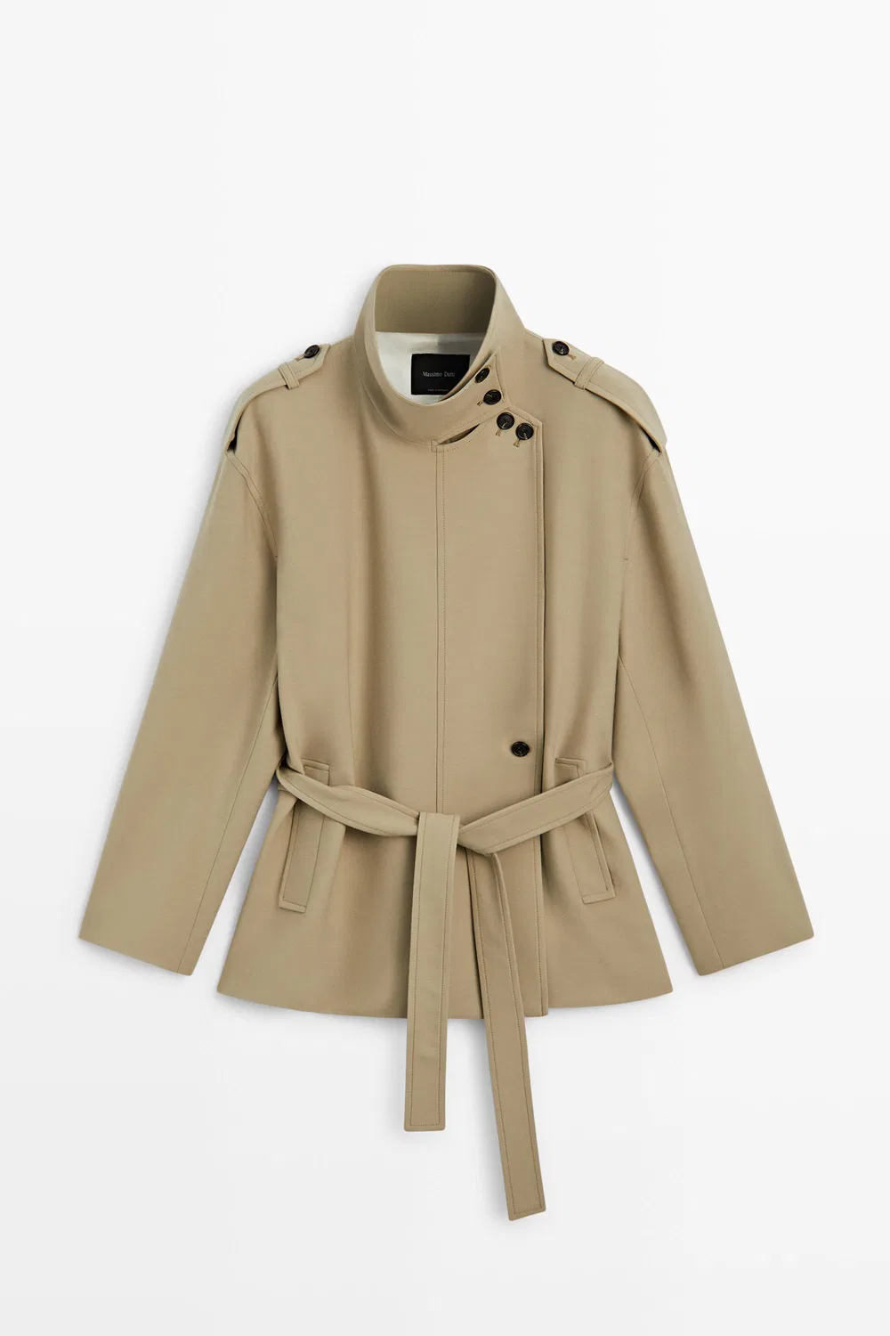 Тренч Massimo Dutti Mid-Length Belted, бежевый — фото 2