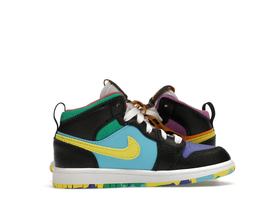 Детские кроссовки с принтом Jordan 1 Mid SS Six Championships (PS) Jordan, Black/Opti Yellow/University Red/Light Ultramarine/Sundial/Baltic Blue — фото 3