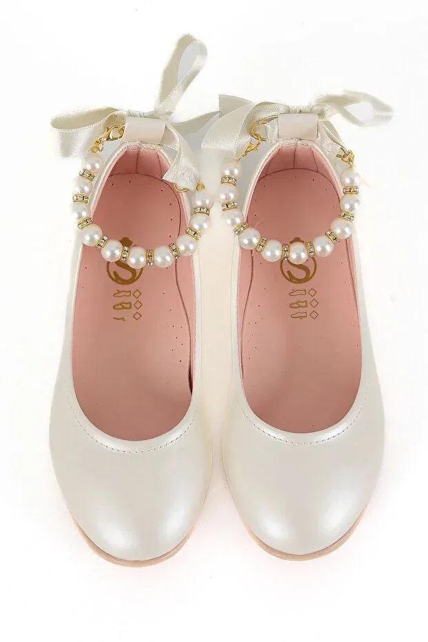 Детские балетки для девочек с жемчугом Sirri, Bright Cream — фото 2