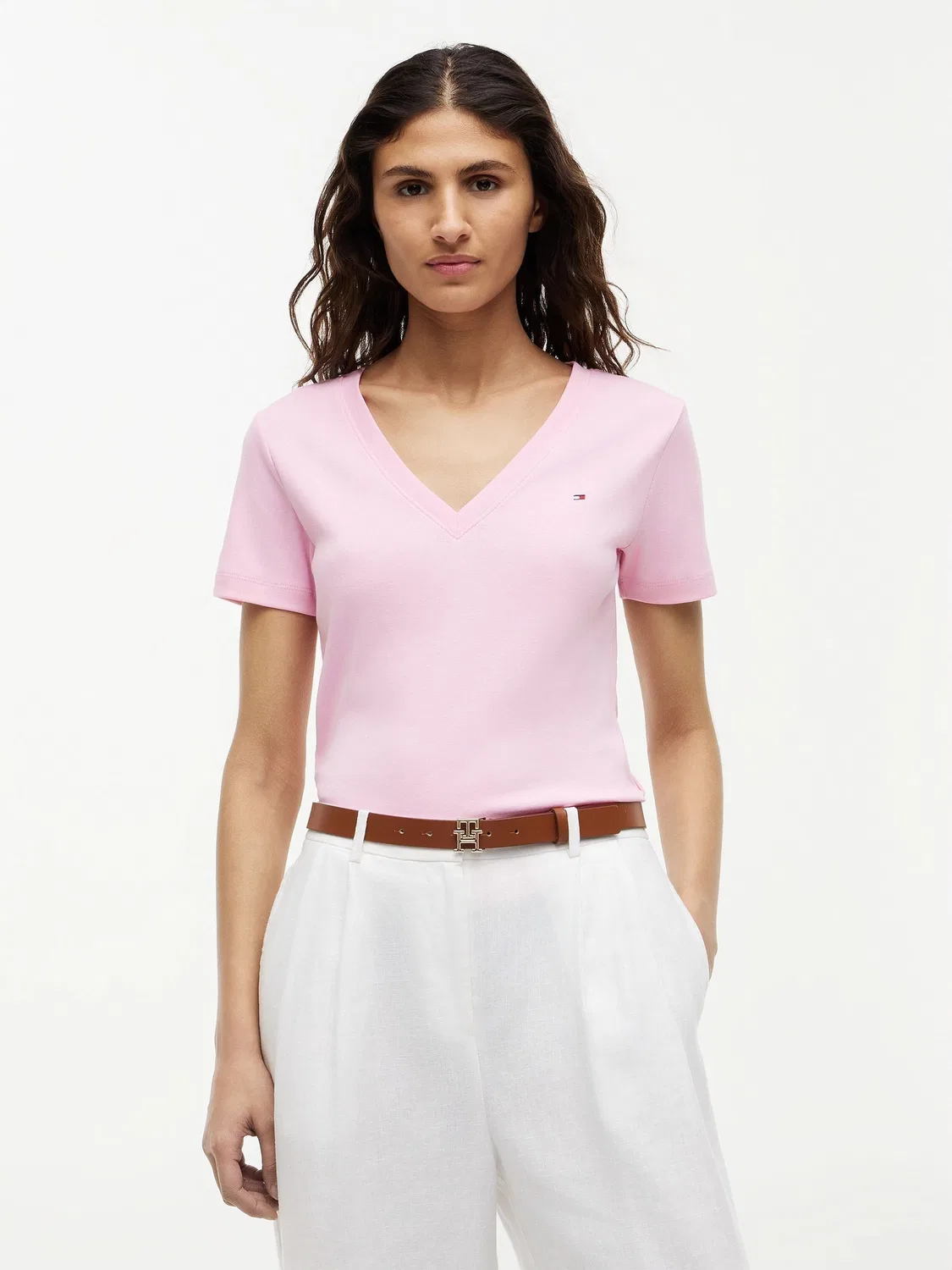 Футболка с вышивкой флага Tommy Hilfiger, розовая