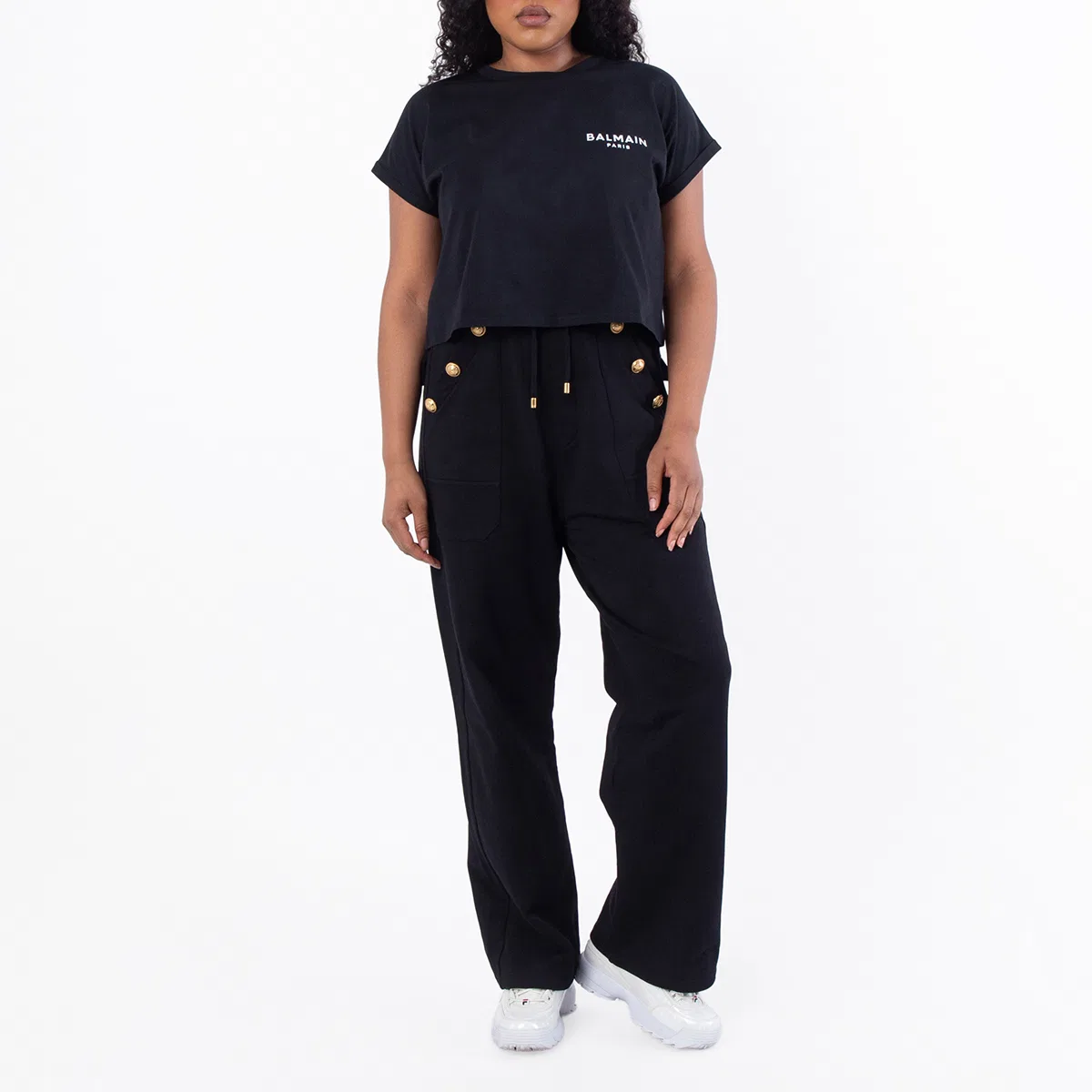 Футболка с принтом Flock Logo Print Cropped T Shirt Balmain, Eab Black/White — фото 4