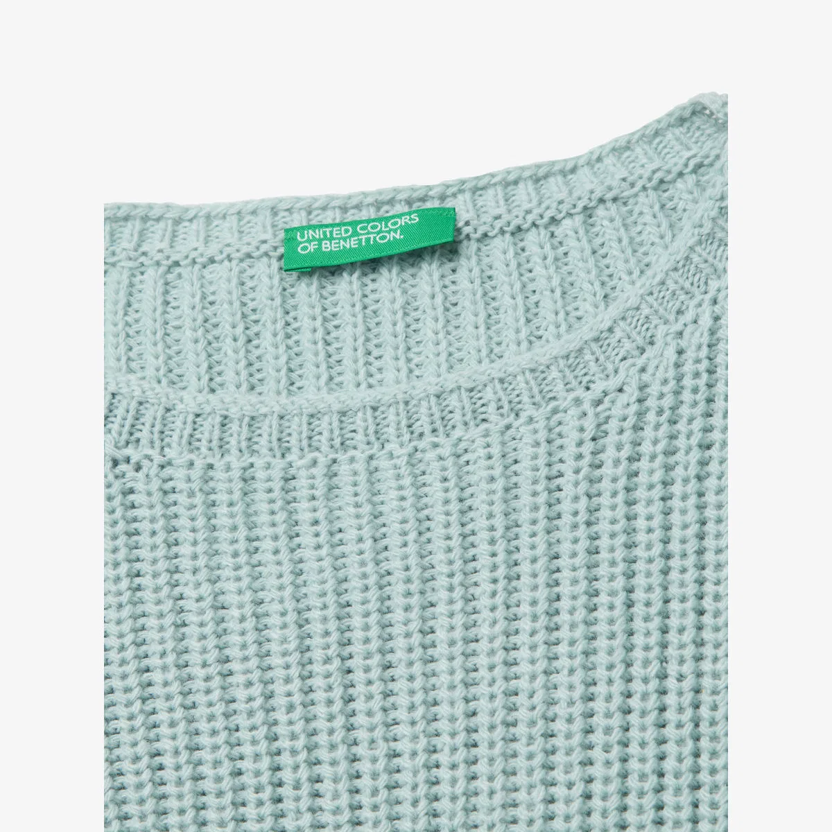Хлопковый джемпер свободного кроя с круглым вырезом, размер 6-13 лет Benetton, зеленый — фото 2