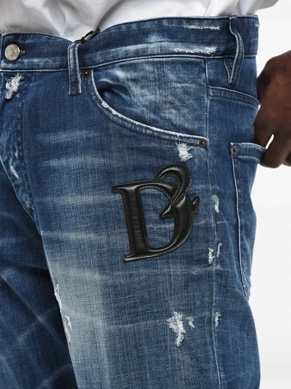 Рваные джинсы с эффектом «деним» Dsquared2, синий — фото 4