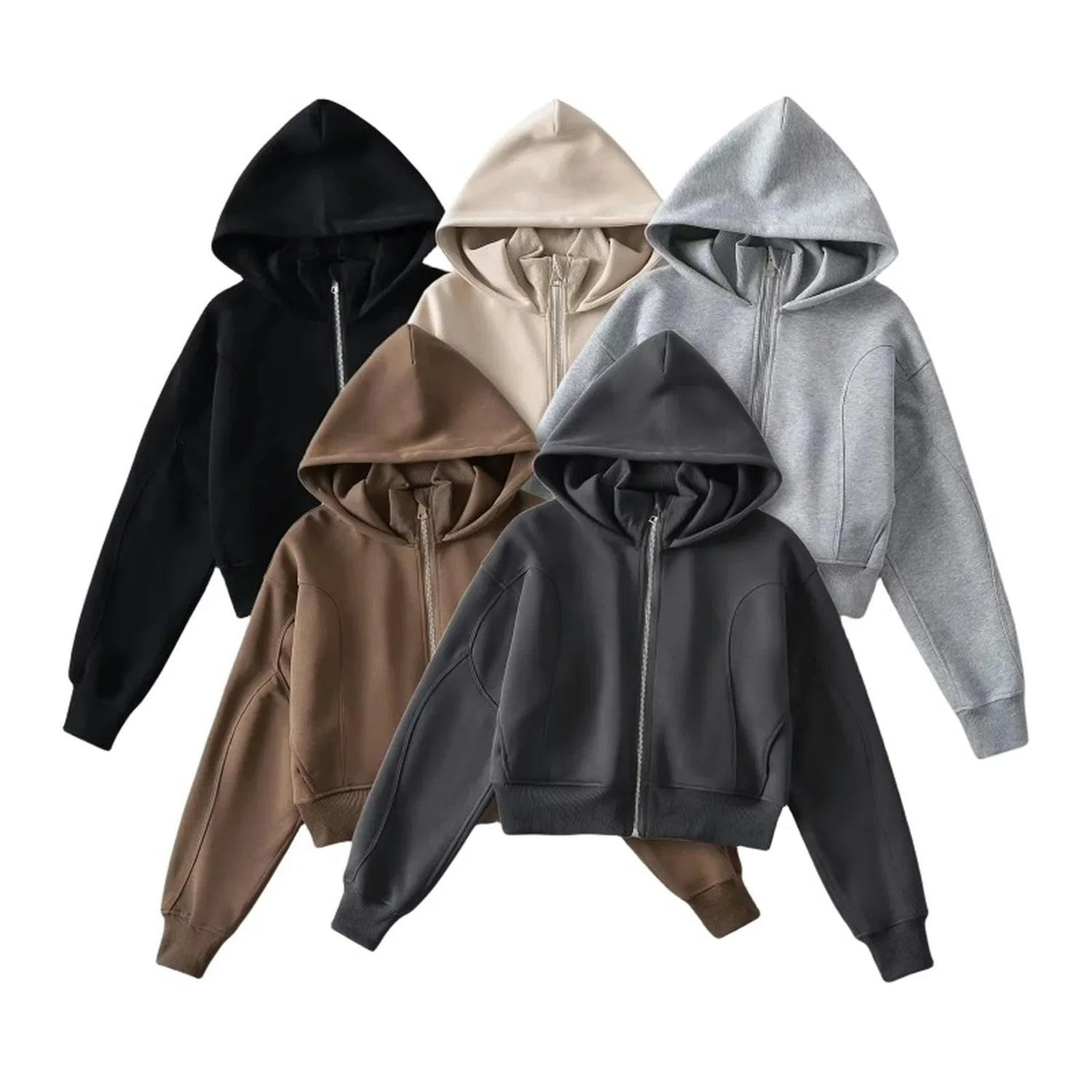 Женский спортивный укороченный кардиган с широкой молнией Korean Collar Hoodie, Bright Grey (Ral 7035) — фото 2