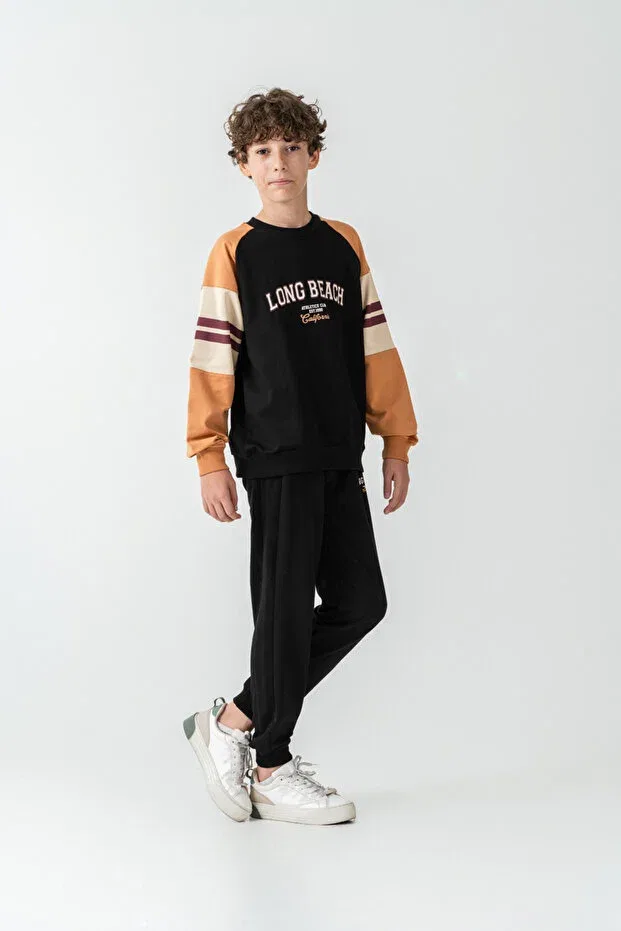 Детский спортивный костюм для мальчиков с принтом Long Beach Printed Top Mışıl Kids, Black — фото 4