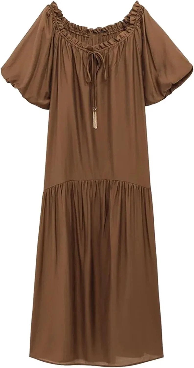 Женское свободное платье с завязками, Brown