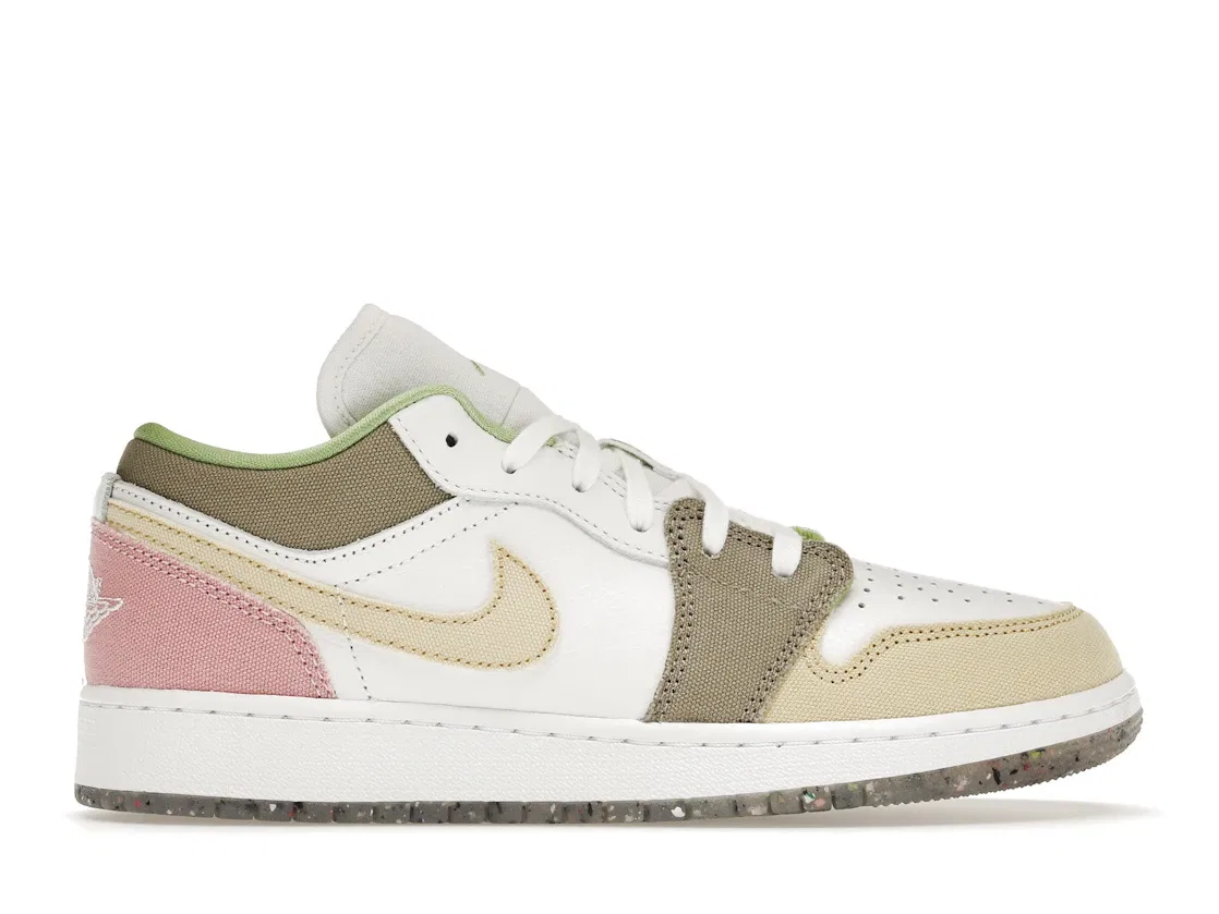 Детские кроссовки Lifestyle с перфорированным носком Jordan 1 Low, White/White/Vivid Green