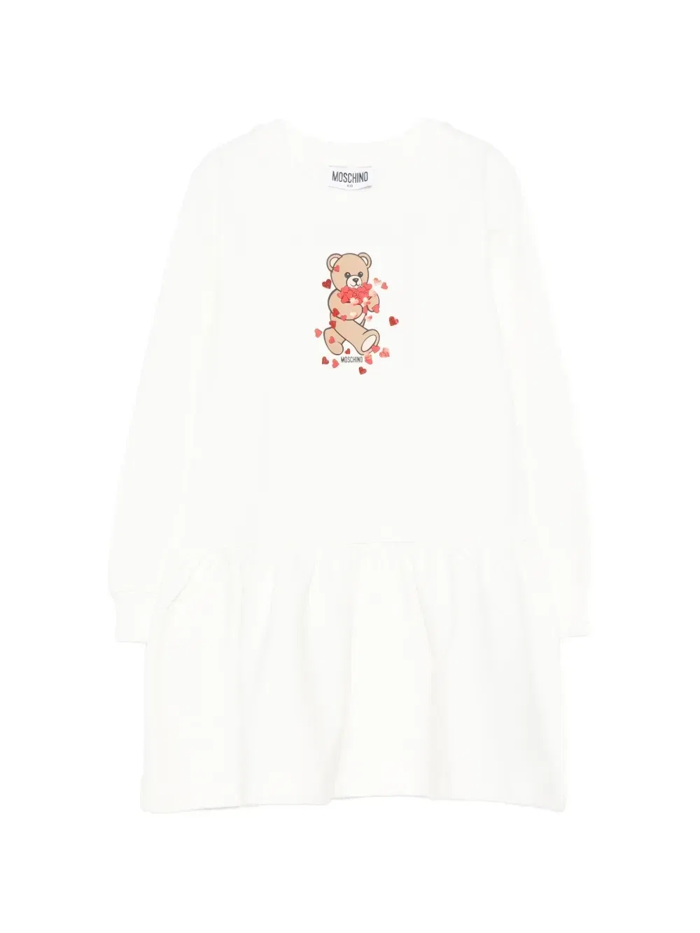 Сарафан с рюшами и принтом в виде медвежонка Moschino Kids, белый