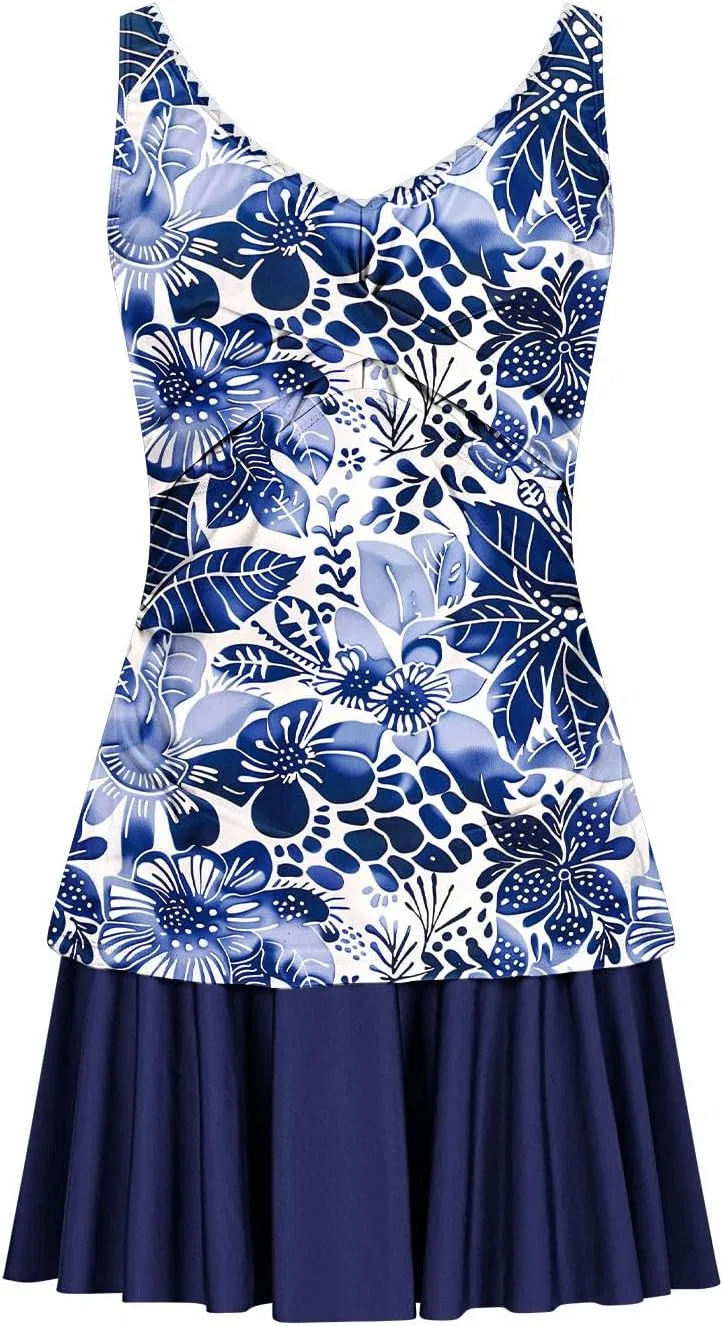 Женский купальный костюм с перекрестным верхом и юбкой, Black/Multicolor — фото 4