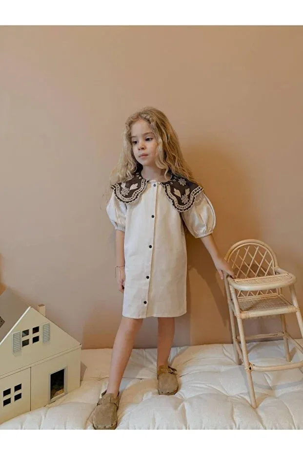 Детское платье для девочек с воротником-питерпан Arbi Kids, Beige