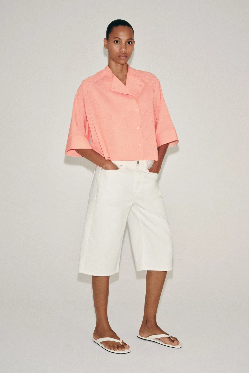 Рубашка в асимметричную полоску из коллекции ZW ZARA, Tangerine