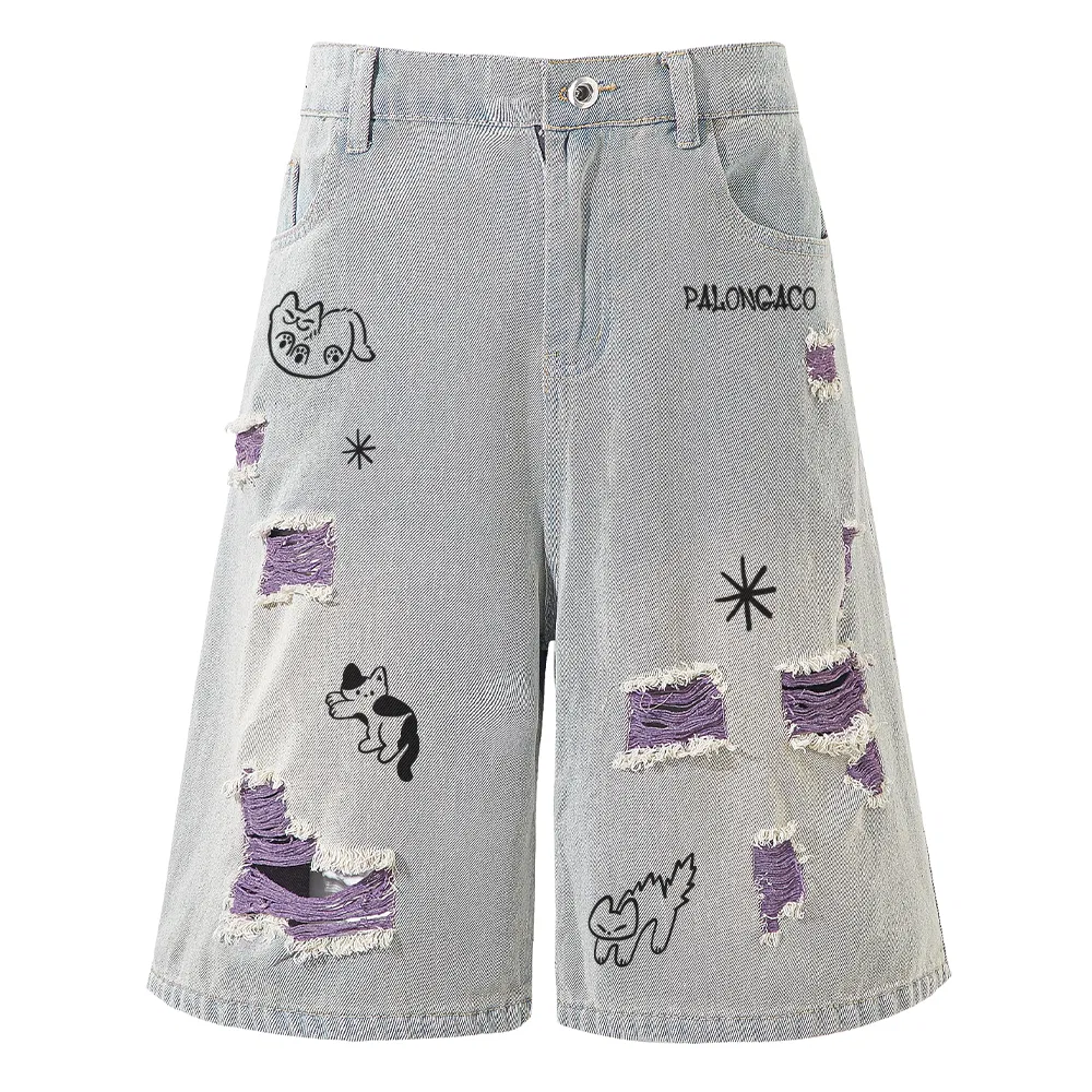 Детские джинсовые шорты свободного кроя с широкими штанинами Denim Shorts Unisex Moderate Wide Leg Pants, PAL ONGACO, Purple
