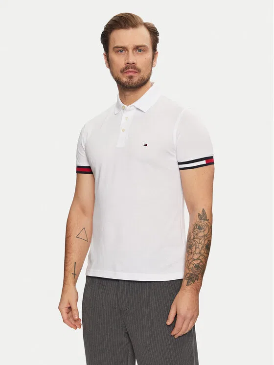 Поло slim fit Flag Cuff Tommy Hilfiger, белый