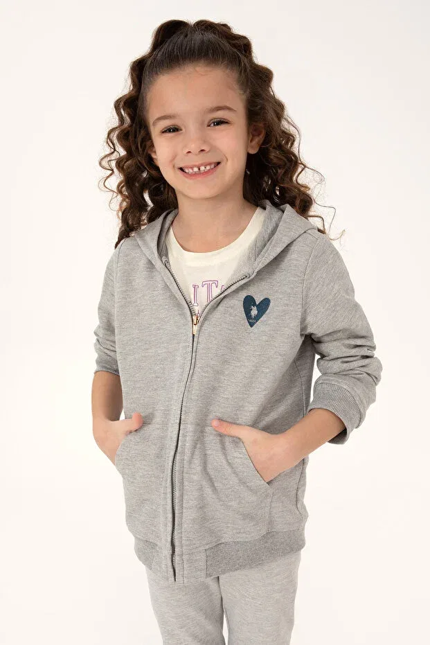 Детское худи для девочек с капюшоном U.S. Polo Assn., Light Gray Melange