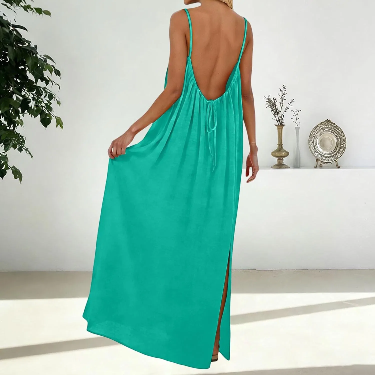 Женское летнее сарафан на бретелях с открытой спиной Mint Green — фото 4