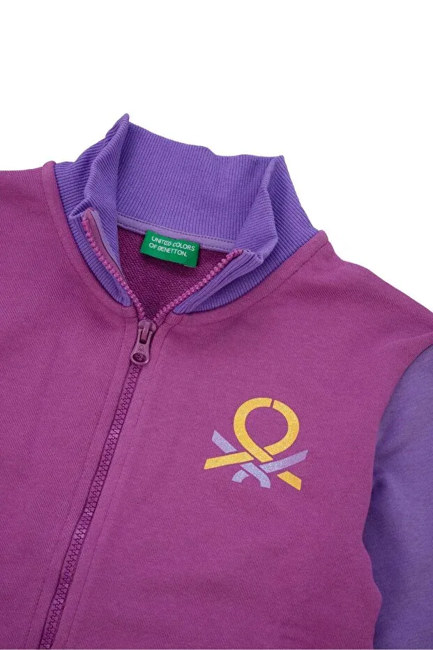 Детские свитшот для девочек на молнии с принтом United Colors Of Benetton, Mix Purple Lilac Violet — фото 2