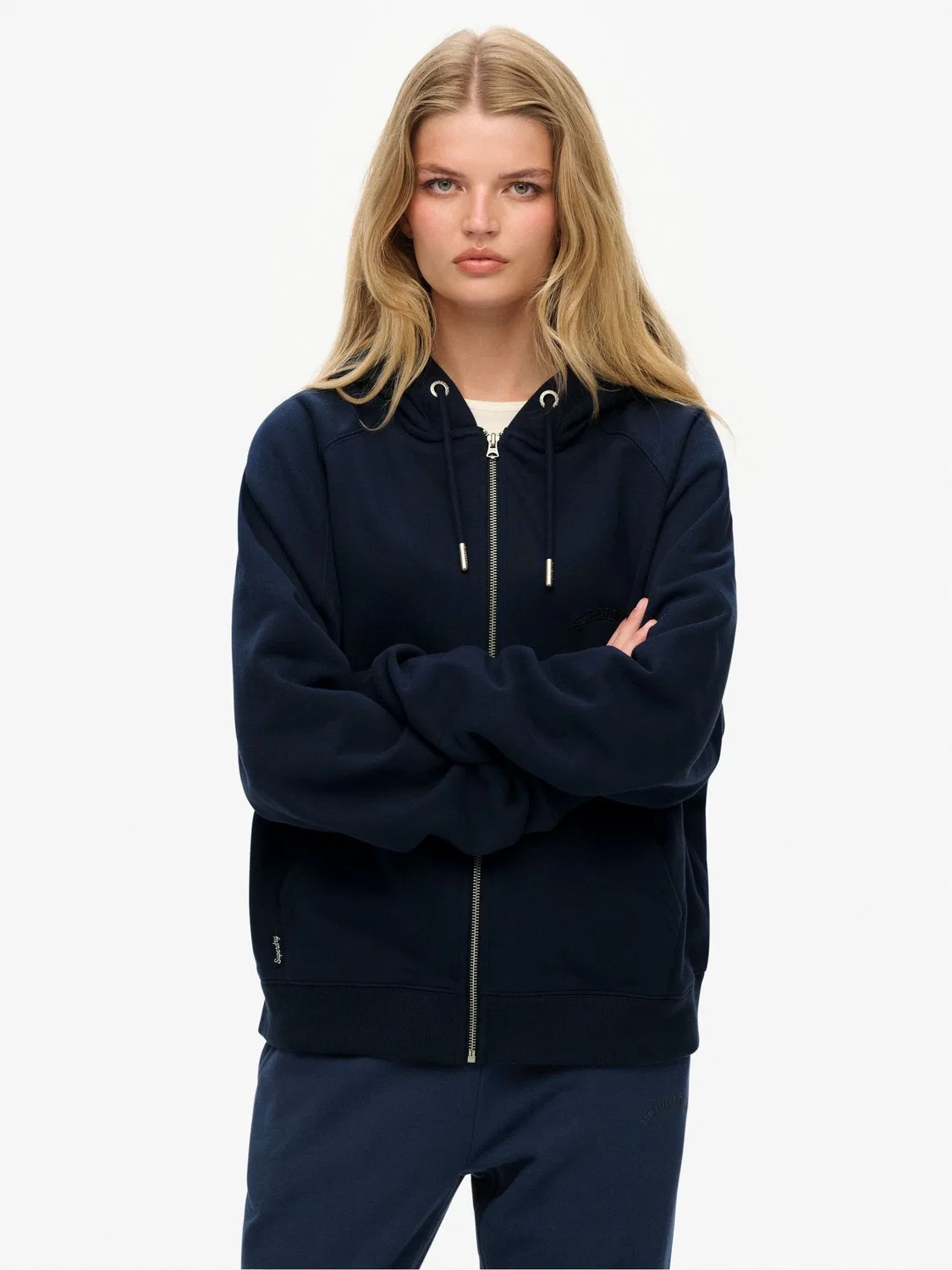 Худи с капюшоном, реглан, оверсайз, Essential Logo Superdry, синий