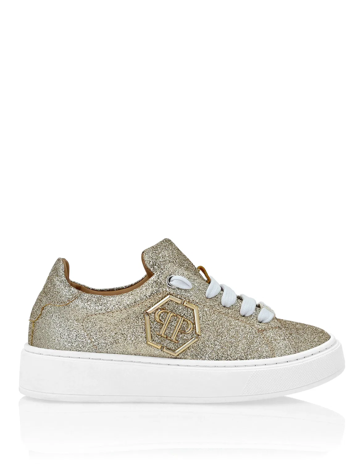 Детские кроссовки с блестящим верхом Glitter Lo-Top Sneakers Hexagon PHILIPP PLEIN, Silver — фото 2