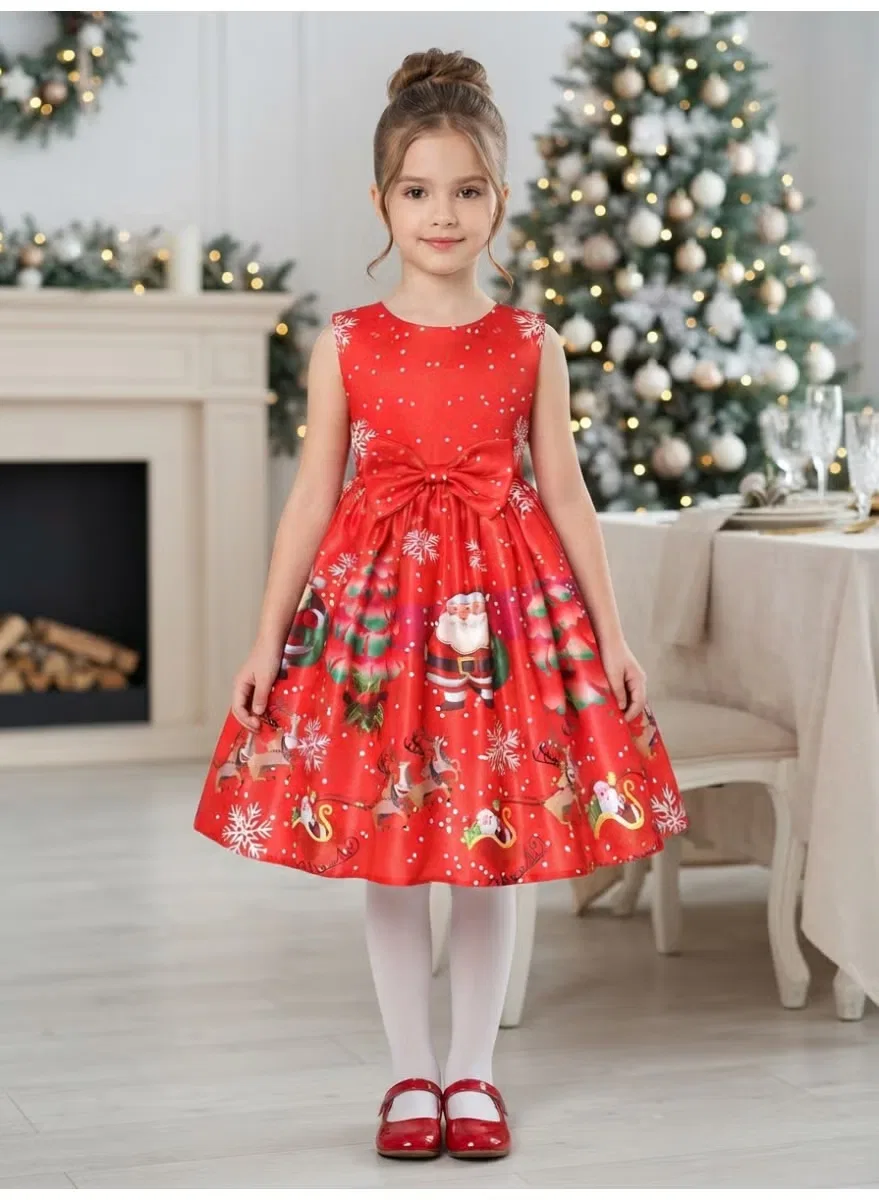 Платье праздничное с принтом Christmas festive girls pageant gown D'Daniela, красный