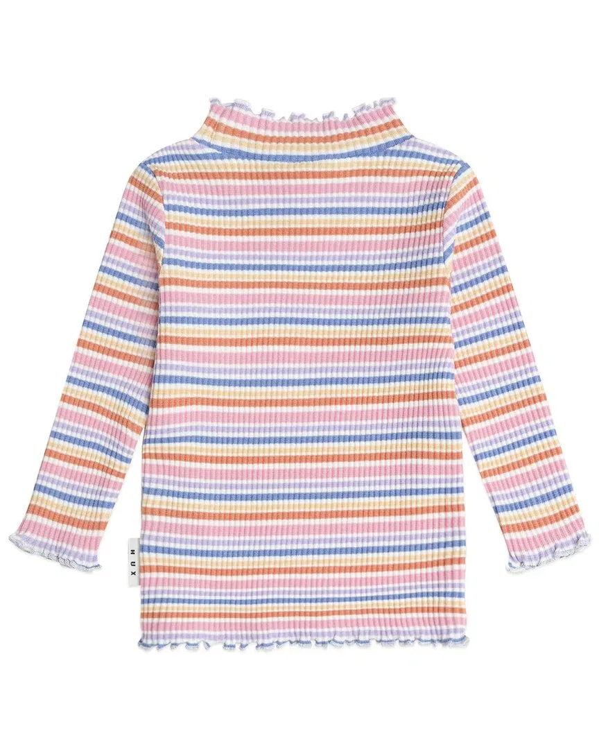 Детский лонгслив с длинным рукавом и волнистой окантовкой Huxbaby Rainbow Rib Skivvy Top, мультиколор — фото 2