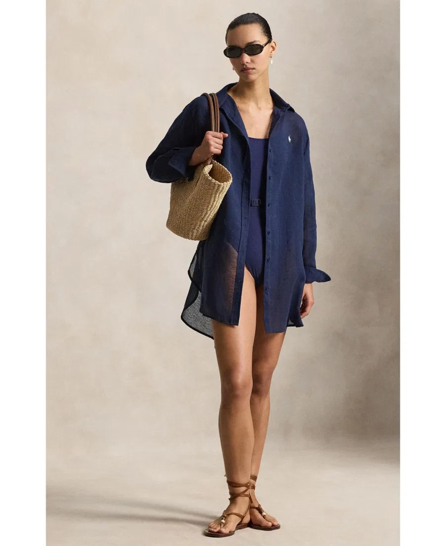 Пляжная рубашка-накидка с длинным рукавом Boyfriend Shirt Polo Ralph Lauren, Navy Blue — фото 3