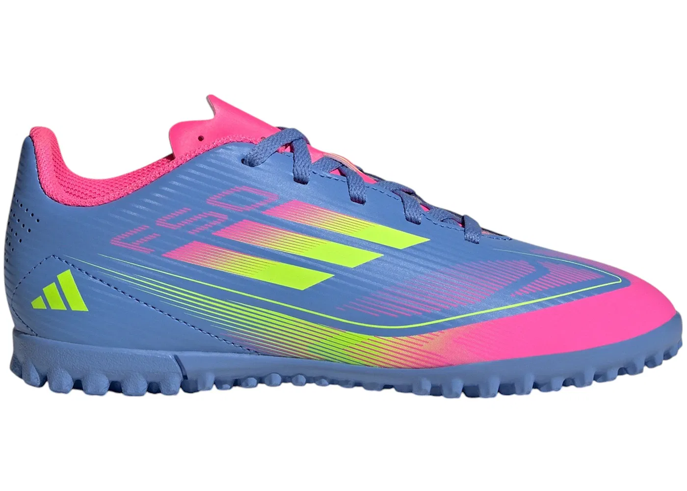 Детские футбольные кроссовки для мальчиков Adidas F50 Club Turf, цвет Blue Fusion/Lucid Lemon/Lucid Pink