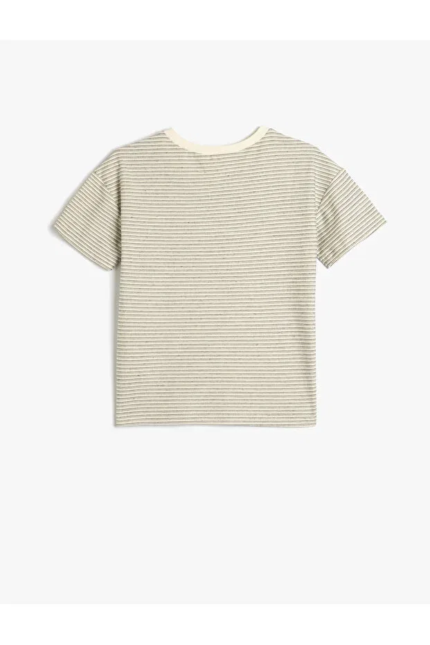 Детская футболка для мальчиков с принтом Basic Koton, Ecru Striped — фото 2