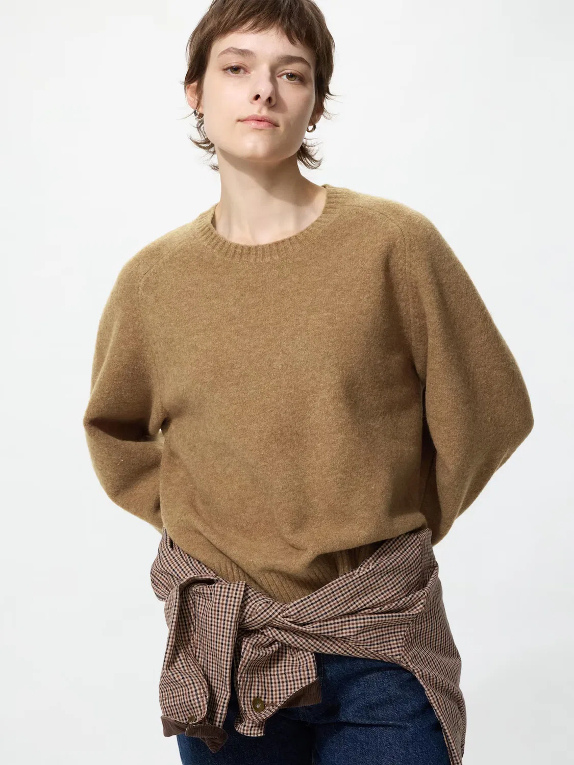 Свитер с круглым вырезом из пряжи «суфле» Uniqlo, коричневый
