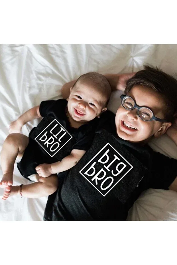 Детская футболка с принтом Big bro lil bro brother sister tshirt bodysuit Venüsdijital, Black