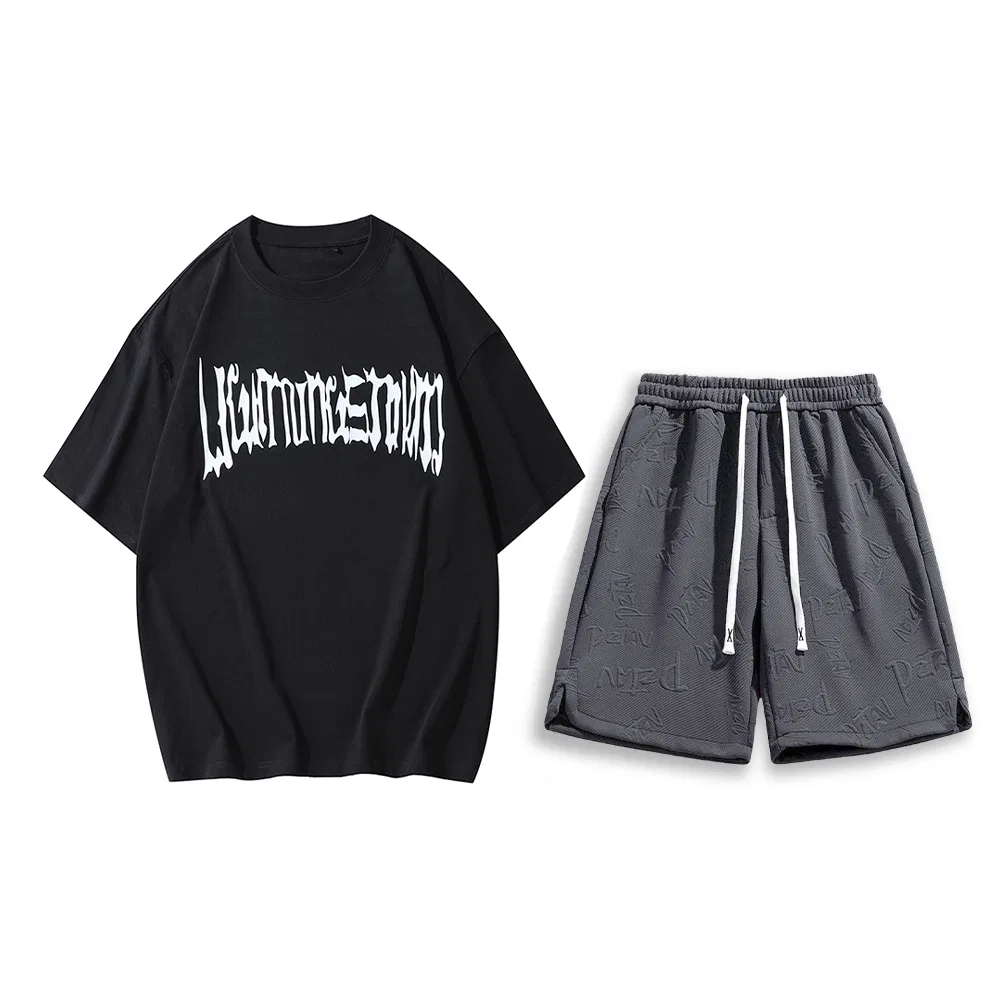 Детский комплект из футболки и шорт с тиснением Lightning X Storm, Black/Dark Gray
