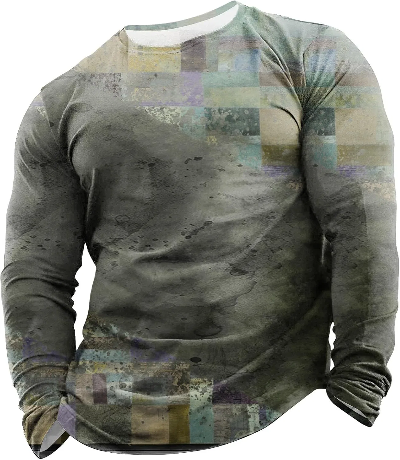 Мужская футболка с вестерн-принтом Long Sleeve Crewneck, Grey