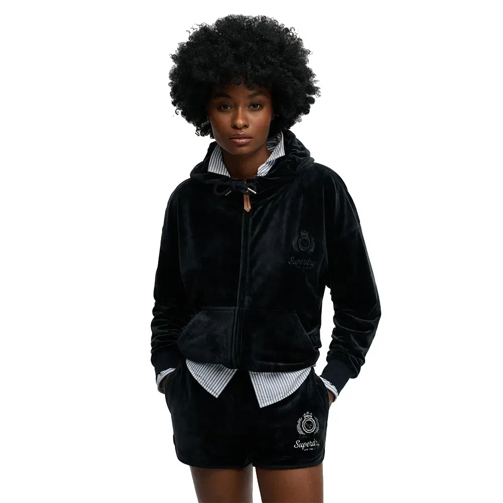 Худи на молнии Country Club Velour Superdry, черный