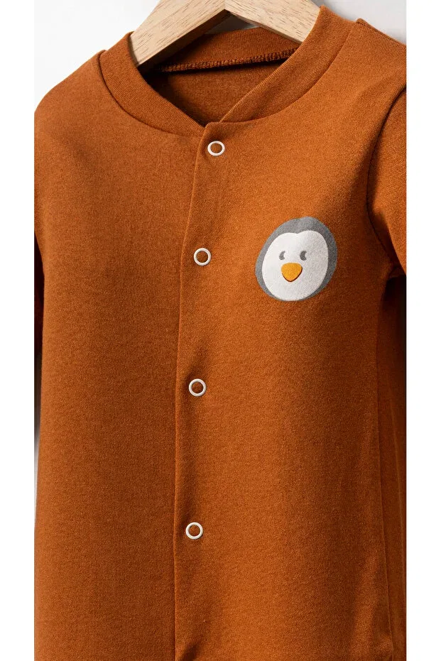 Детское боди-комбинезон для девочек с принтом Colorful Panda Patterned Bubito, Yellow Brown Striped — фото 4