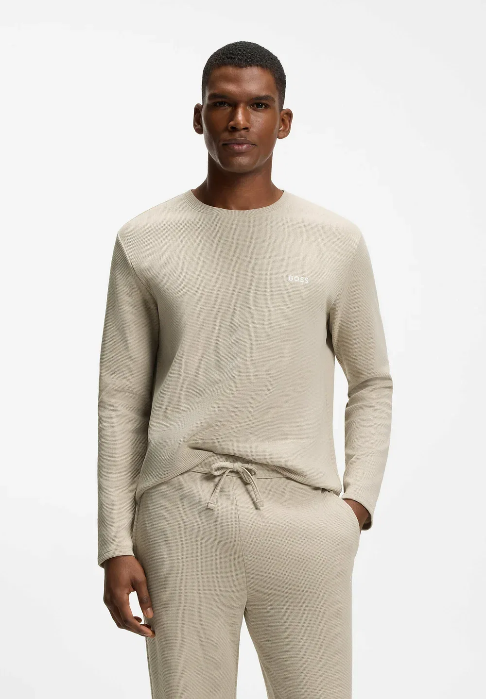 Вафельная футболка с длинным рукавом - пижамный топ Boss, Light Beige Five