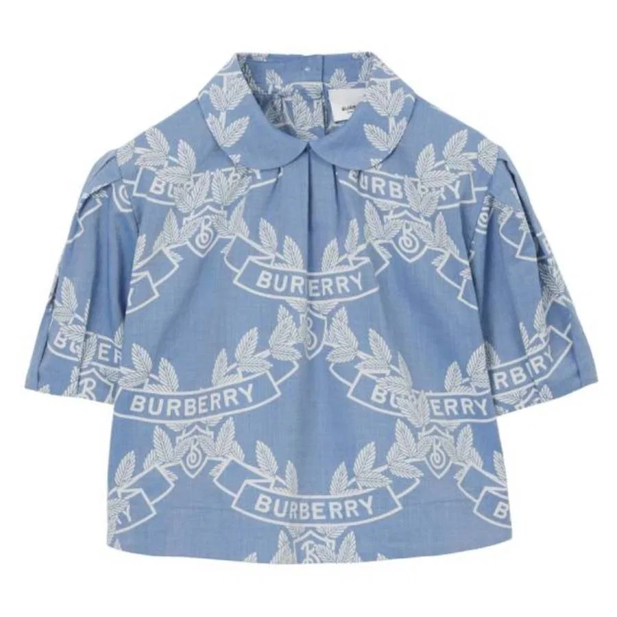 Детская рубашка с принтом Oak Motif Kids Oak Motif Print Chambray Shirt Burberry, Pale Blue Ip Pat