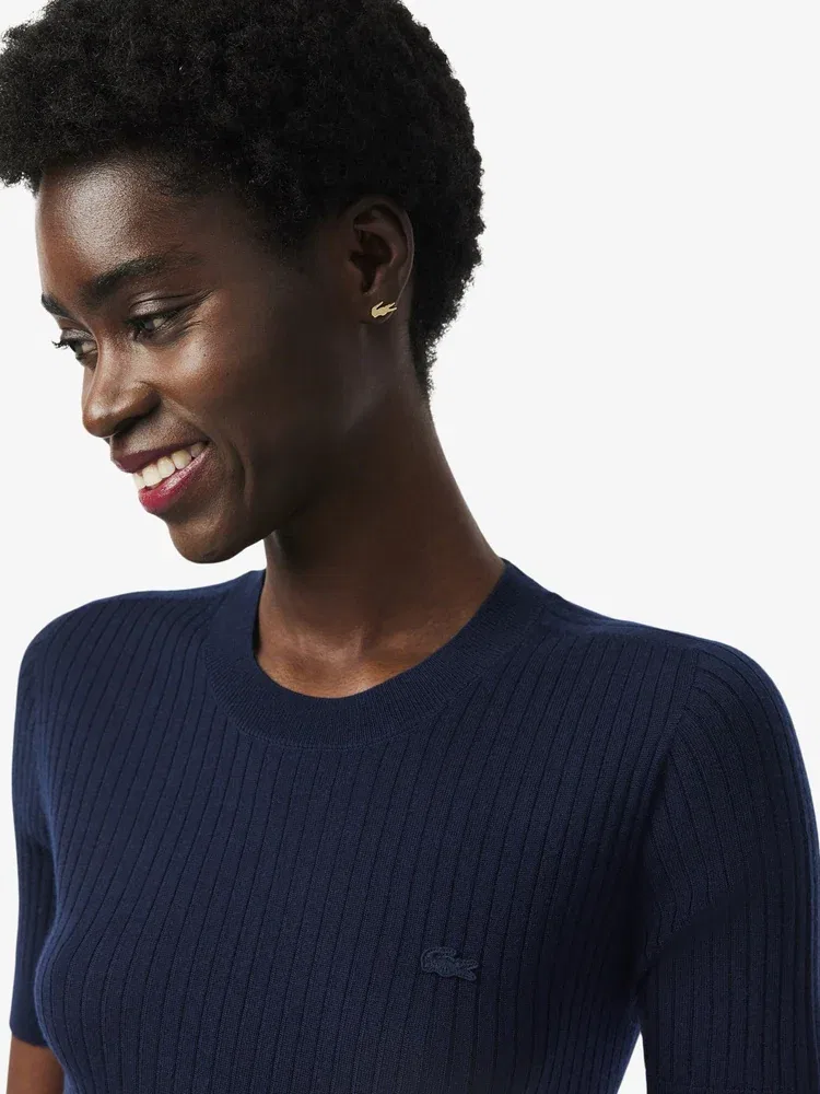 Свитер женский LACOSTE Navy с ребристой вязкой — фото 2