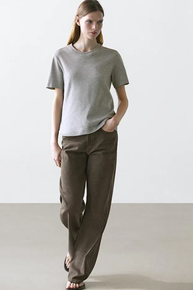 Женская футболка хлопковая Massimo Dutti, Medium Gray — фото 2