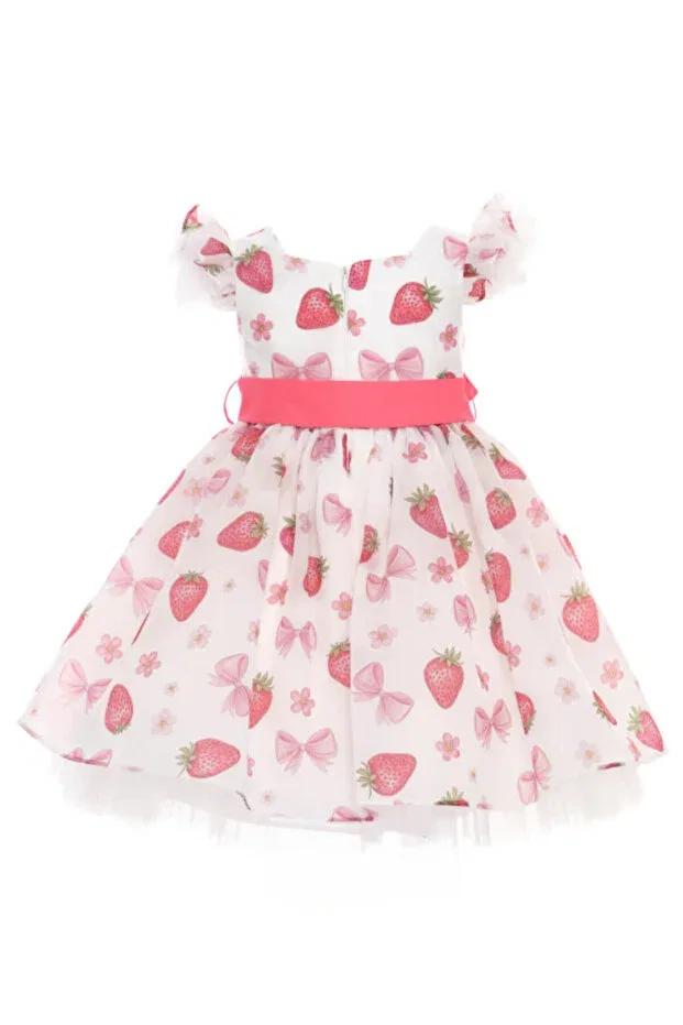 Детское платье для девочек с принтом Strawberry patterned Pamina, Ecru — фото 4