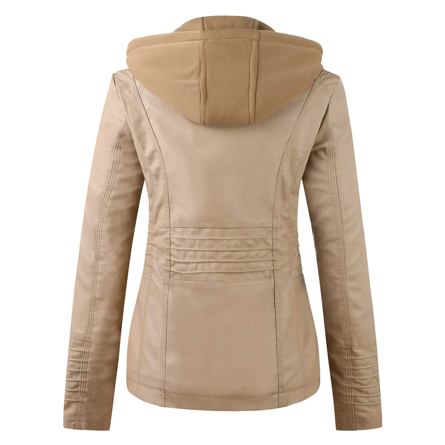 Женская куртка из экокожи с молнией, модель Motorcycle Coat Collar, Cachi — фото 4