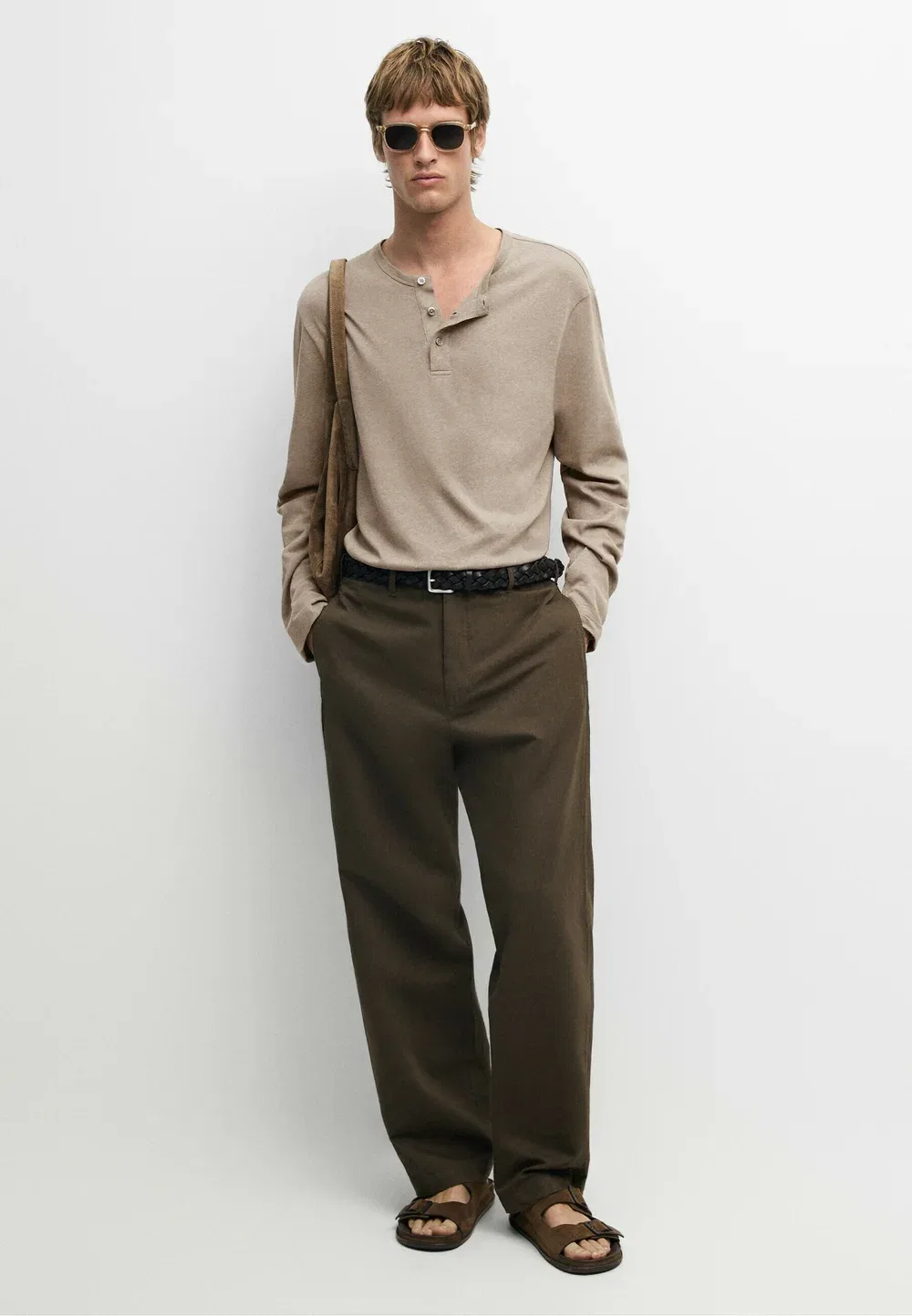 Брюки прямого кроя из льна и хлопка Massimo Dutti, Dark Green — фото 2