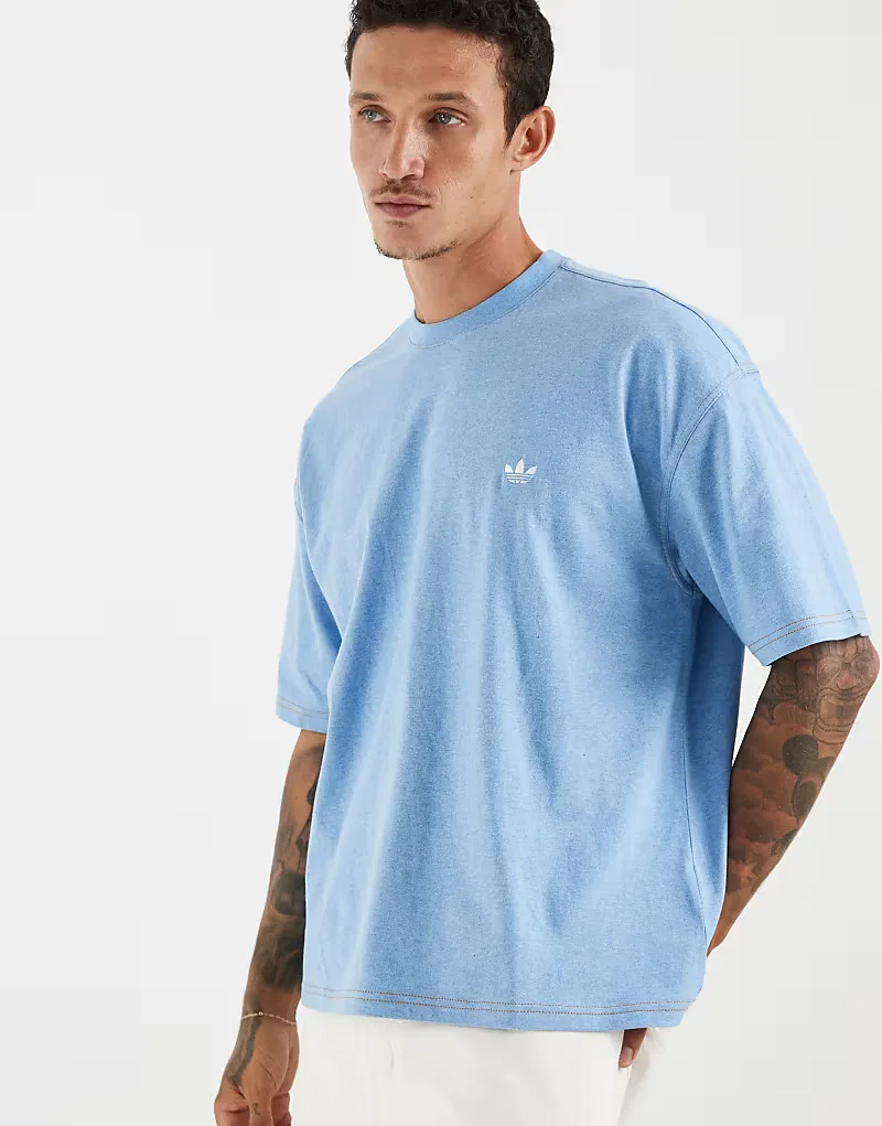 Укороченная футболка свободного кроя Adidas Originals Trefoil essentials меланж светло-голубой