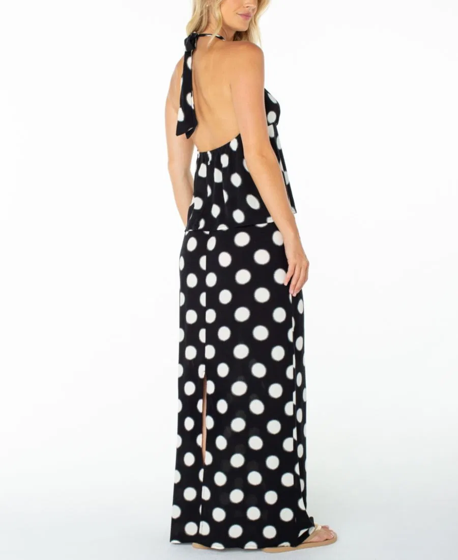 Юбка макси с принтом в горошек Iyla Polka-Dot Maxi Slit Skirt Roxy, Anthracite Soft Dot — фото 3