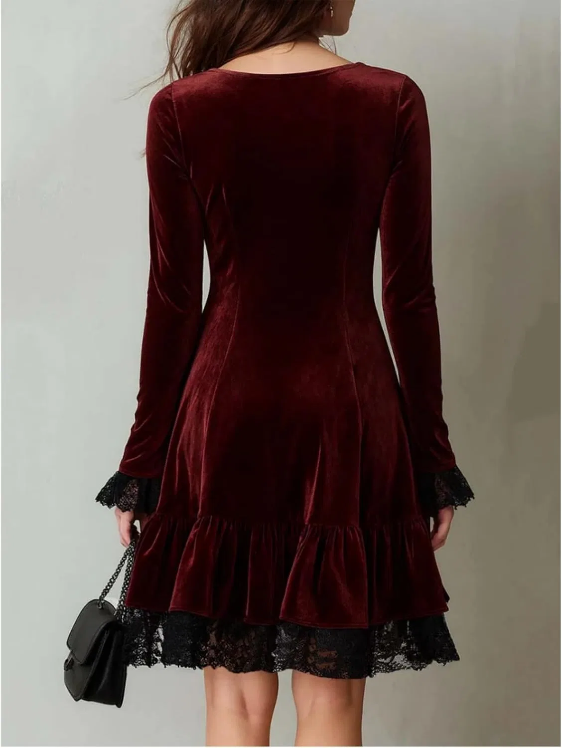 Женское платье мини с кружевной отделкой Vintage, Burgundy — фото 3