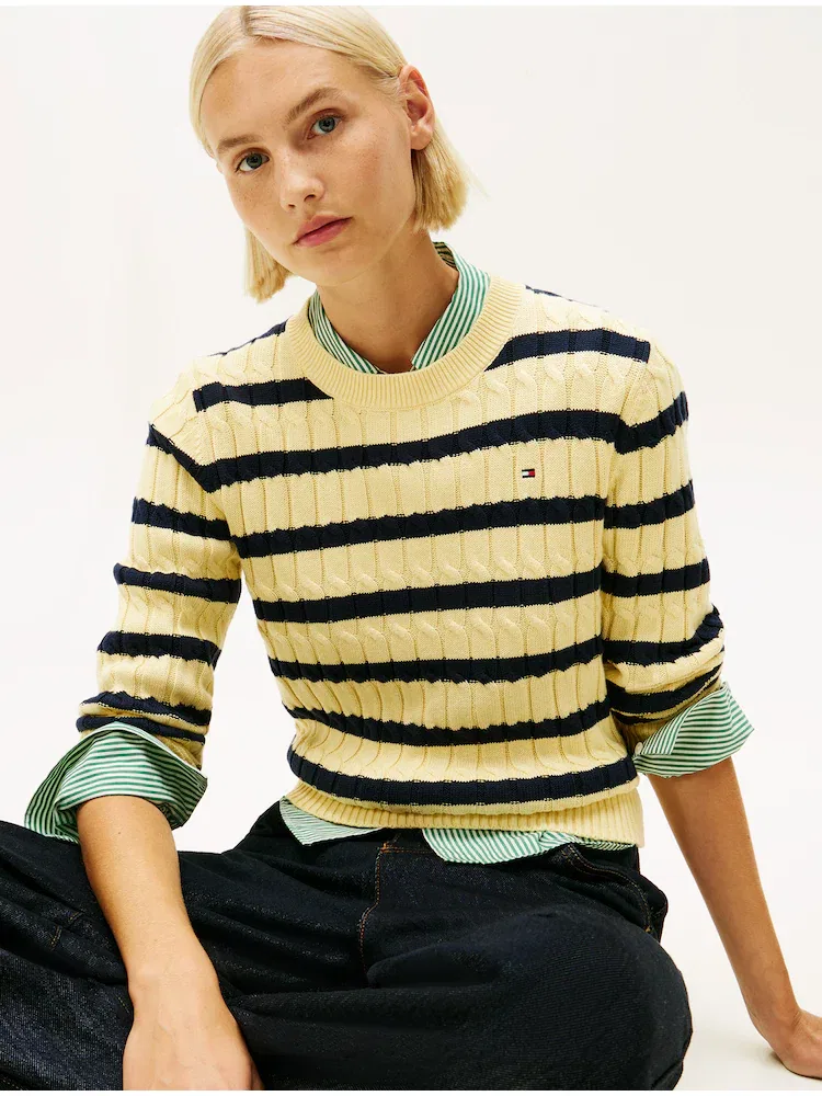 Свитер с кабельным узором и круглым вырезом TOMMY HILFIGER, Lemon — фото 2