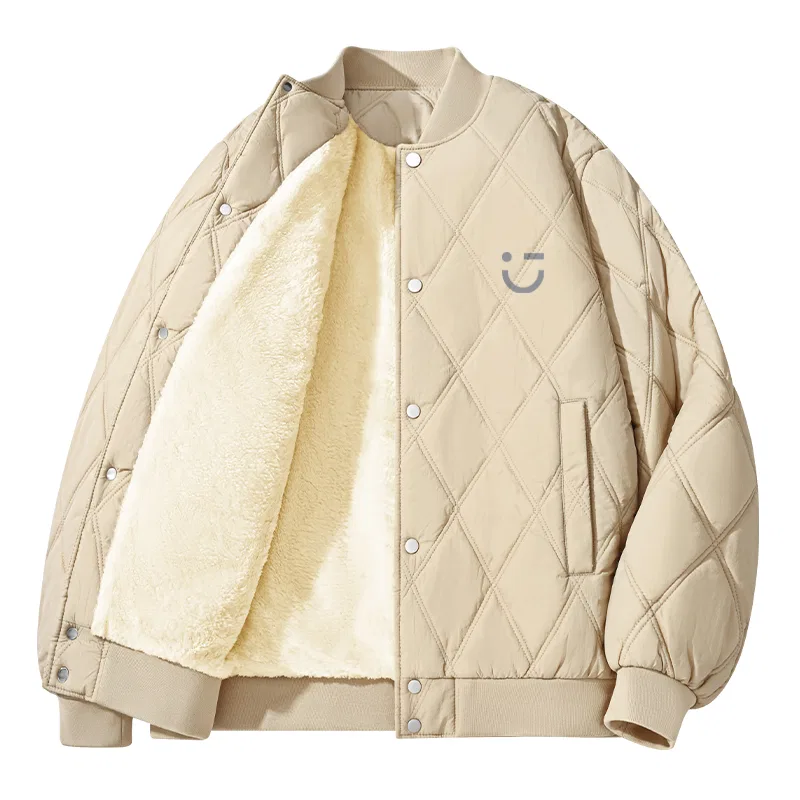Детский пуховик с начесом и флисовой подкладкой MINISO, Khaki (M22 Light Gray Smiley Face Chest Logo)